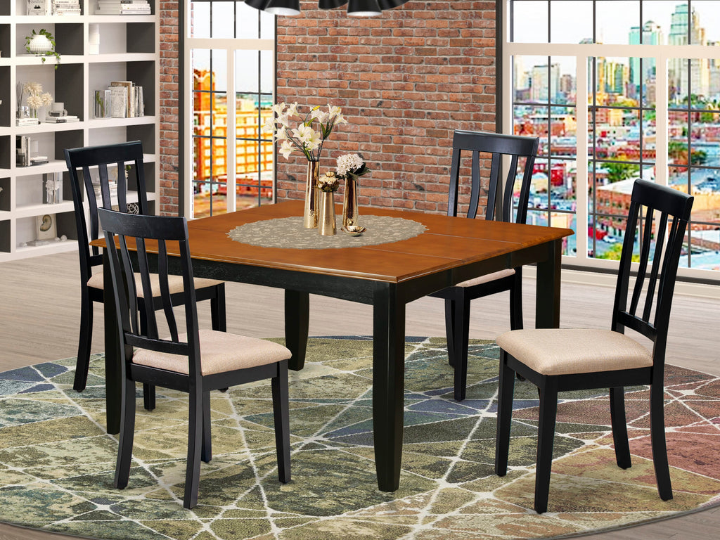 PFAN5-WBG-K 5 Piece Compact Dining Set with Folding Butterfly Leaf and Upholstered Chairs, 54x54 Inch