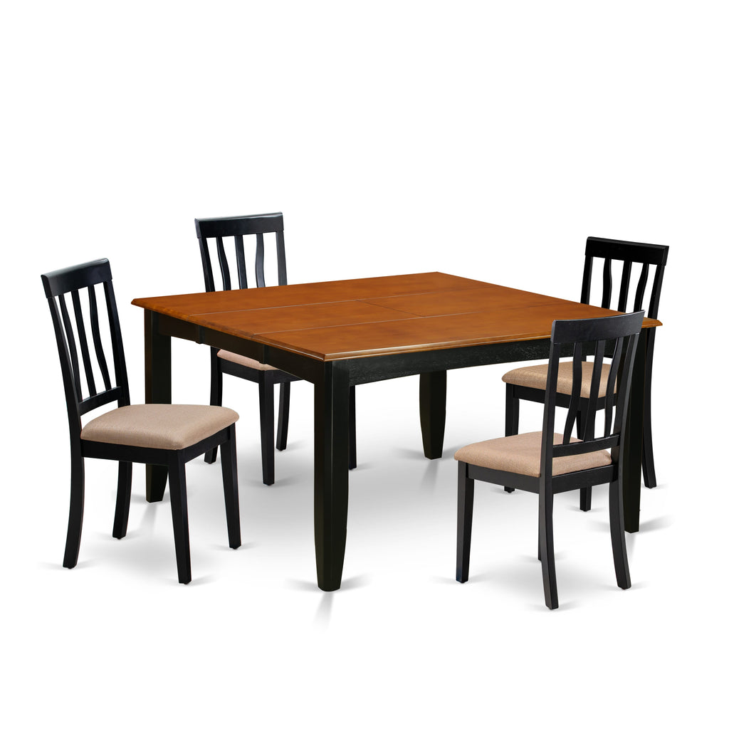 PFAN5-WBG-K 5 Piece Compact Dining Set with Folding Butterfly Leaf and Upholstered Chairs, 54x54 Inch