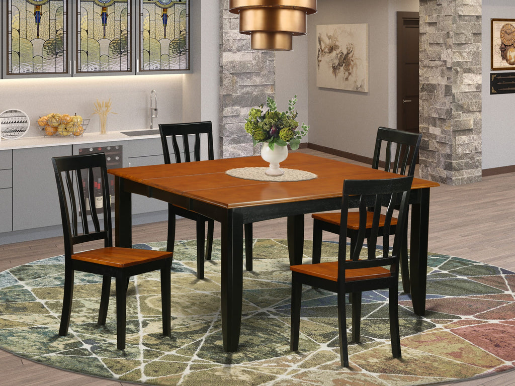 PFAN5-KI7-Z 5-Piece Dining Ensemble with Extendable Square Table and 4 Chairs, Bold Two-Tone Design