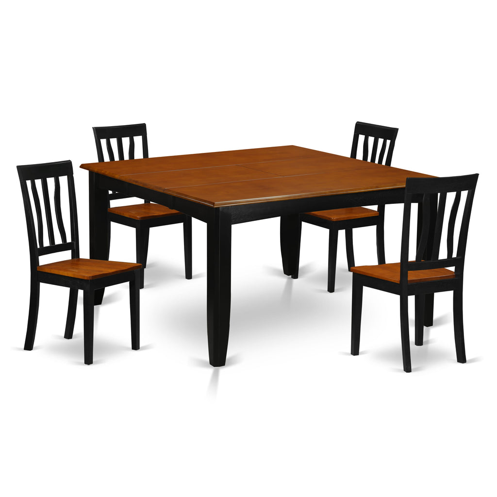 PFAN5-KI7-Z 5-Piece Dining Ensemble with Extendable Square Table and 4 Chairs, Bold Two-Tone Design