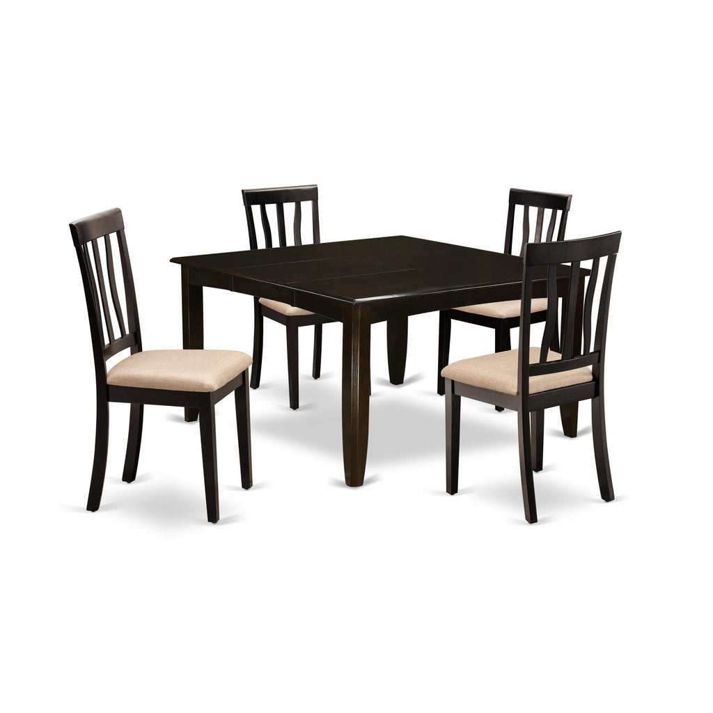 PFAN5-HGF-F 5-Piece Dining Ensemble with Expandable Square Table and Upholstered Chairs, 54x54 inch, Cappuccino Finish