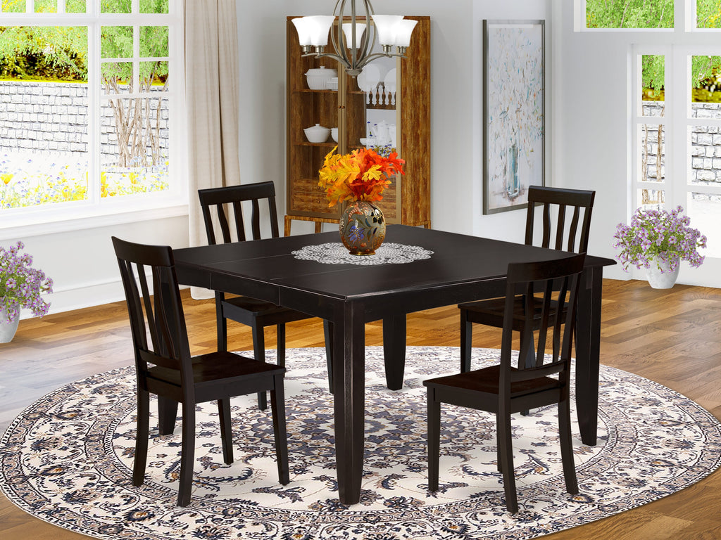 PFAN5-J97-K Elegant 5-Piece Modern Dining Ensemble With Extendable Square Table & Chairs in Rich Cappuccino Finish