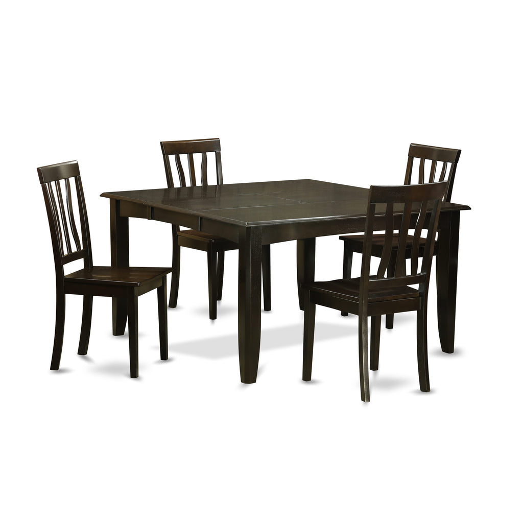 PFAN5-J97-K Elegant 5-Piece Modern Dining Ensemble With Extendable Square Table & Chairs in Rich Cappuccino Finish