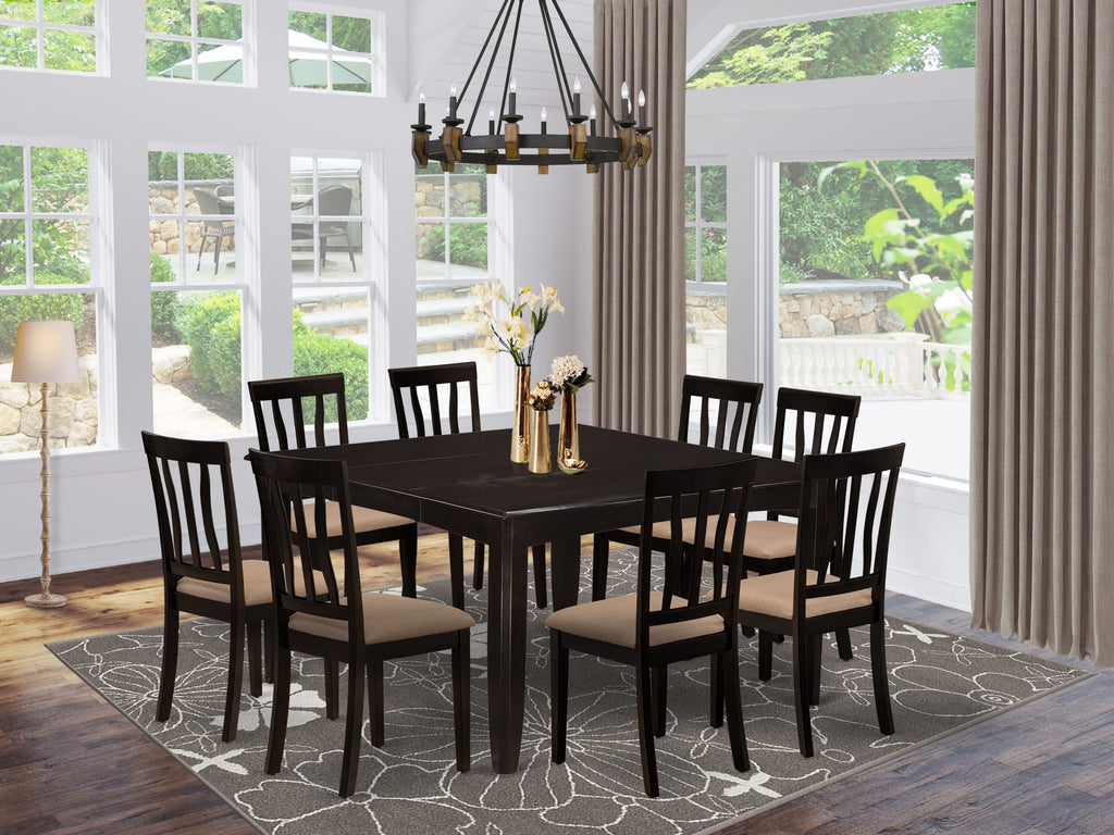 PFAN9-LE4-N Elegant 9-Piece Dining Set with Square Butterfly Leaf Table and 8 Chairs in Linen