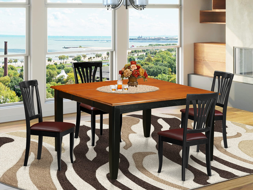 PFAV5-7JU-OQ 5-Piece Elegant Dining Set with Convertible Square Table and 4 Upholstered Chairs, Black & Cherry Finish