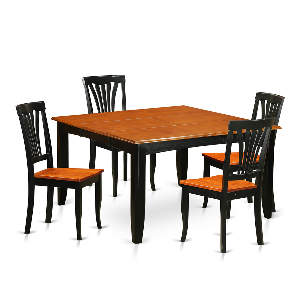 PFAV5-S1J-J Stylish 5-Piece Set - Square Table with Butterfly Leaf & 4 Chairs, Black & Cherry Finish