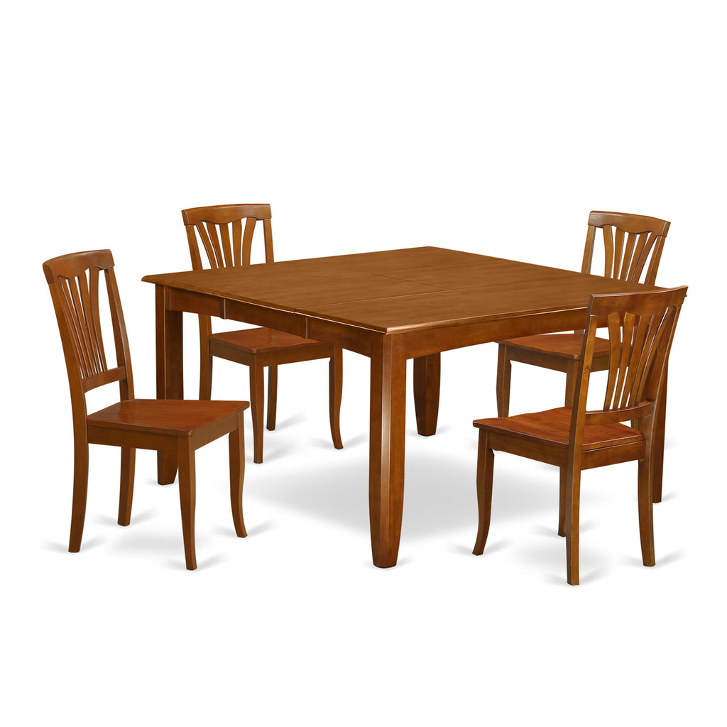 PFAV5-ILD-C 5-Piece Dining Set with Expandable Square Table & 4 Wooden Chairs, Saddle Brown Finish