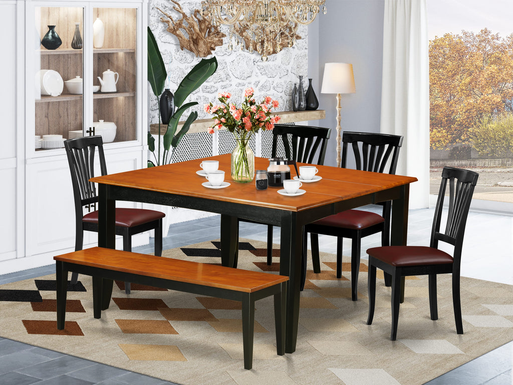PFAV6-BQQ-EN Elegant 6-Piece Dining Ensemble with Square Table, Leaf and Mixed Seating, Black & Cherry