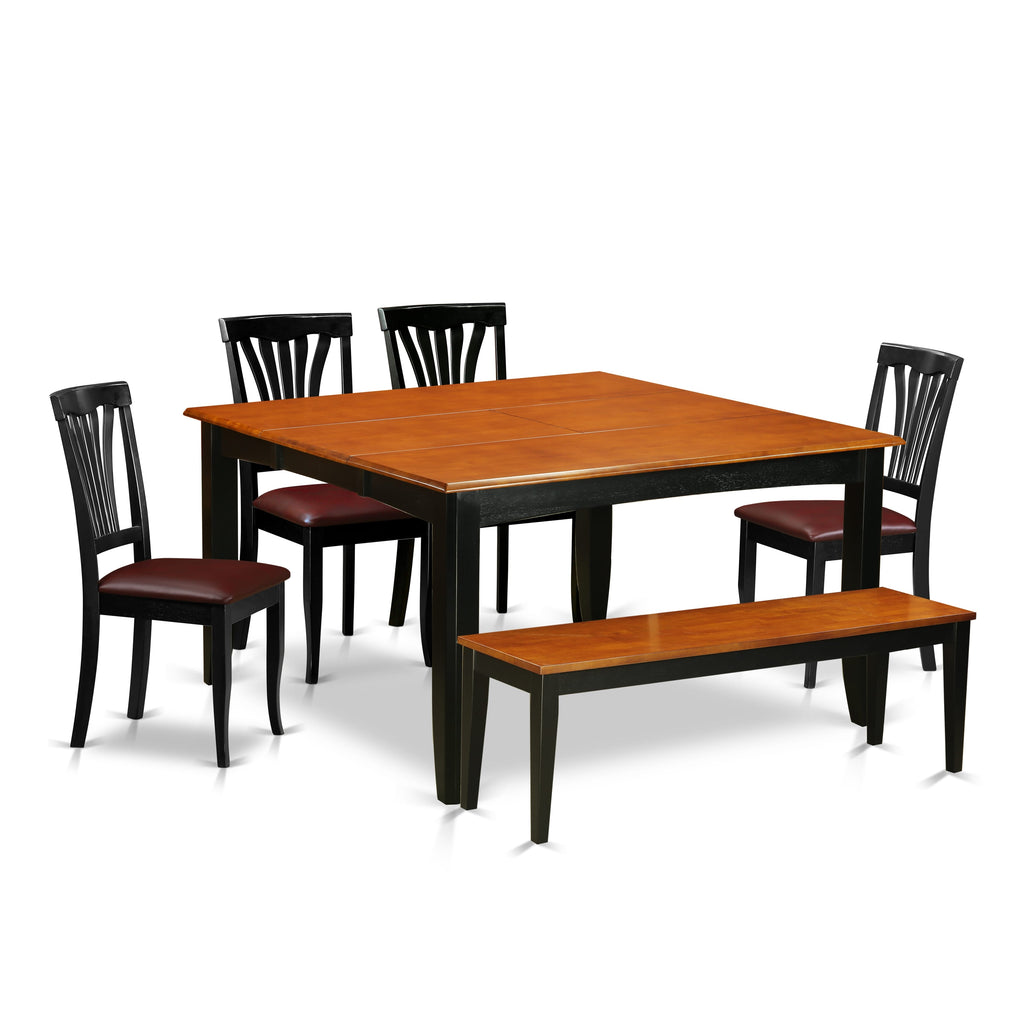 PFAV6-BQQ-EN Elegant 6-Piece Dining Ensemble with Square Table, Leaf and Mixed Seating, Black & Cherry