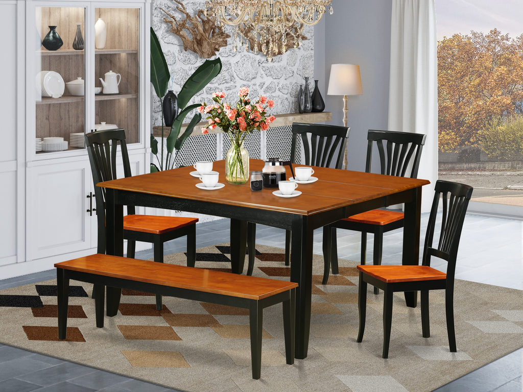 PFAV6-ZYA-K 6-Piece Dining Ensemble Square Table with Leaf, Four Chairs & Bench, Black Cherry Accent