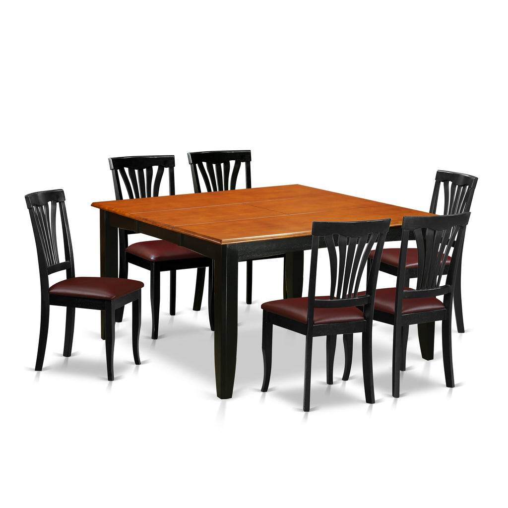 PFAV7-IU3-QW 7-Piece Dining Set with Expandable Table and 6 Faux Leather Chairs, 54 Inch, Black & Cherry Finish