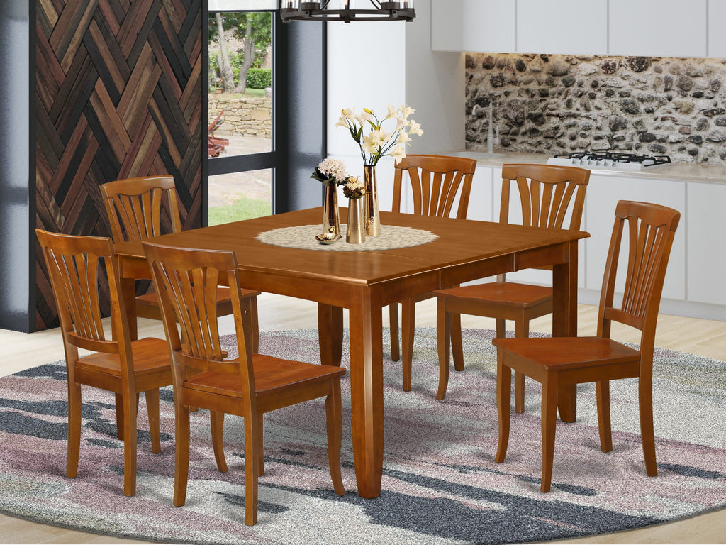 PFAV7-559-E 7-Piece Dining Set with Expandable Table & Wooden Chairs in Brown Finish, 54-Inch Size