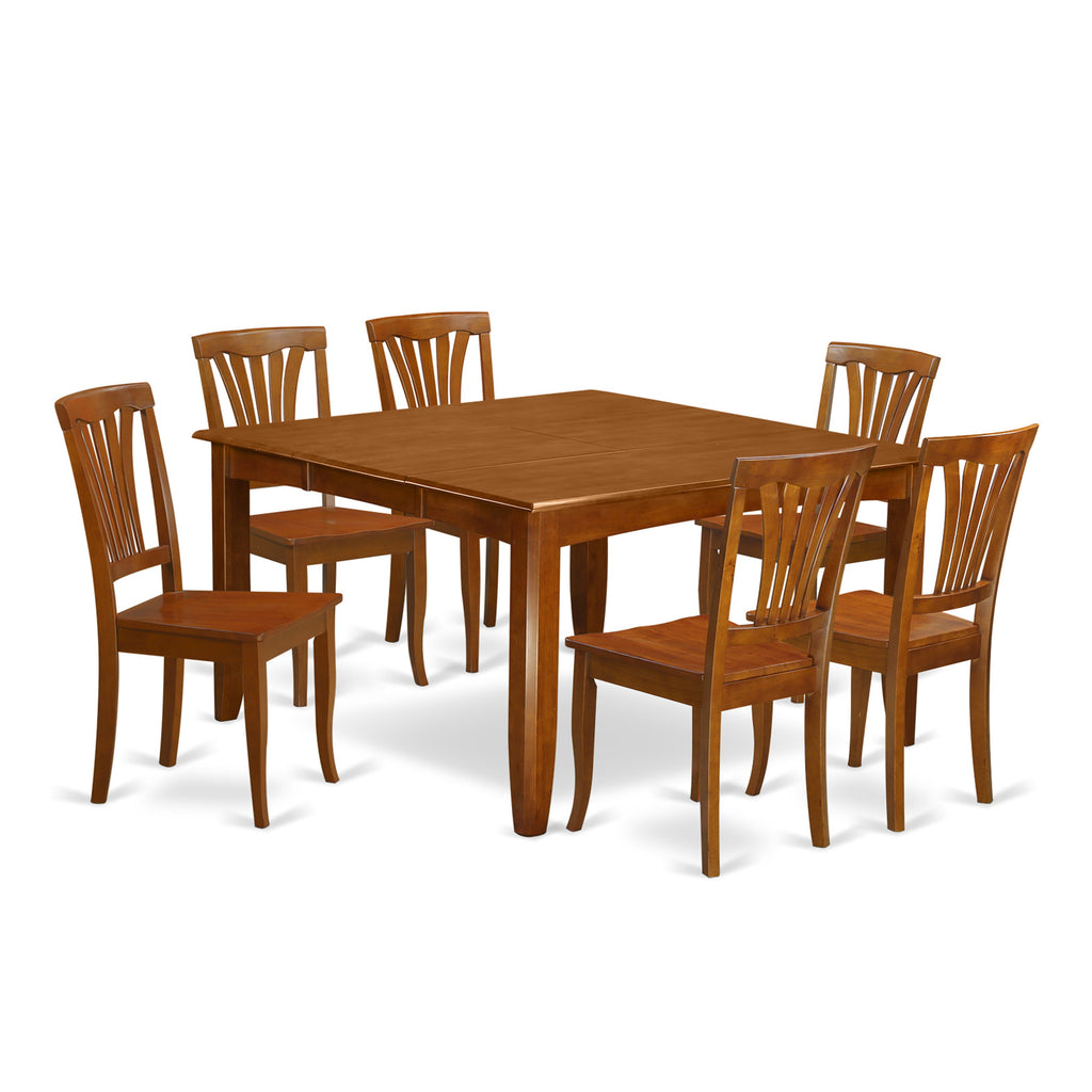 PFAV7-559-E 7-Piece Dining Set with Expandable Table & Wooden Chairs in Brown Finish, 54-Inch Size