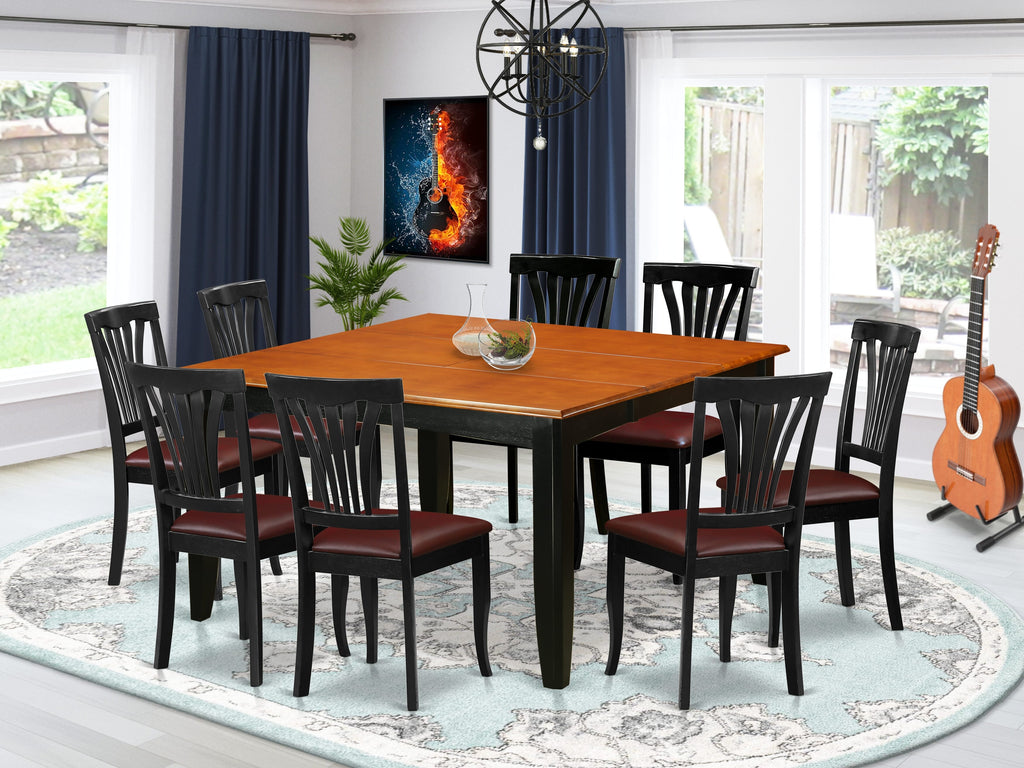 PFAV9-FIC-WE 9-Piece Dining Ensemble with Expanding Square Table & 8 Chairs, Black & Cherry Wood