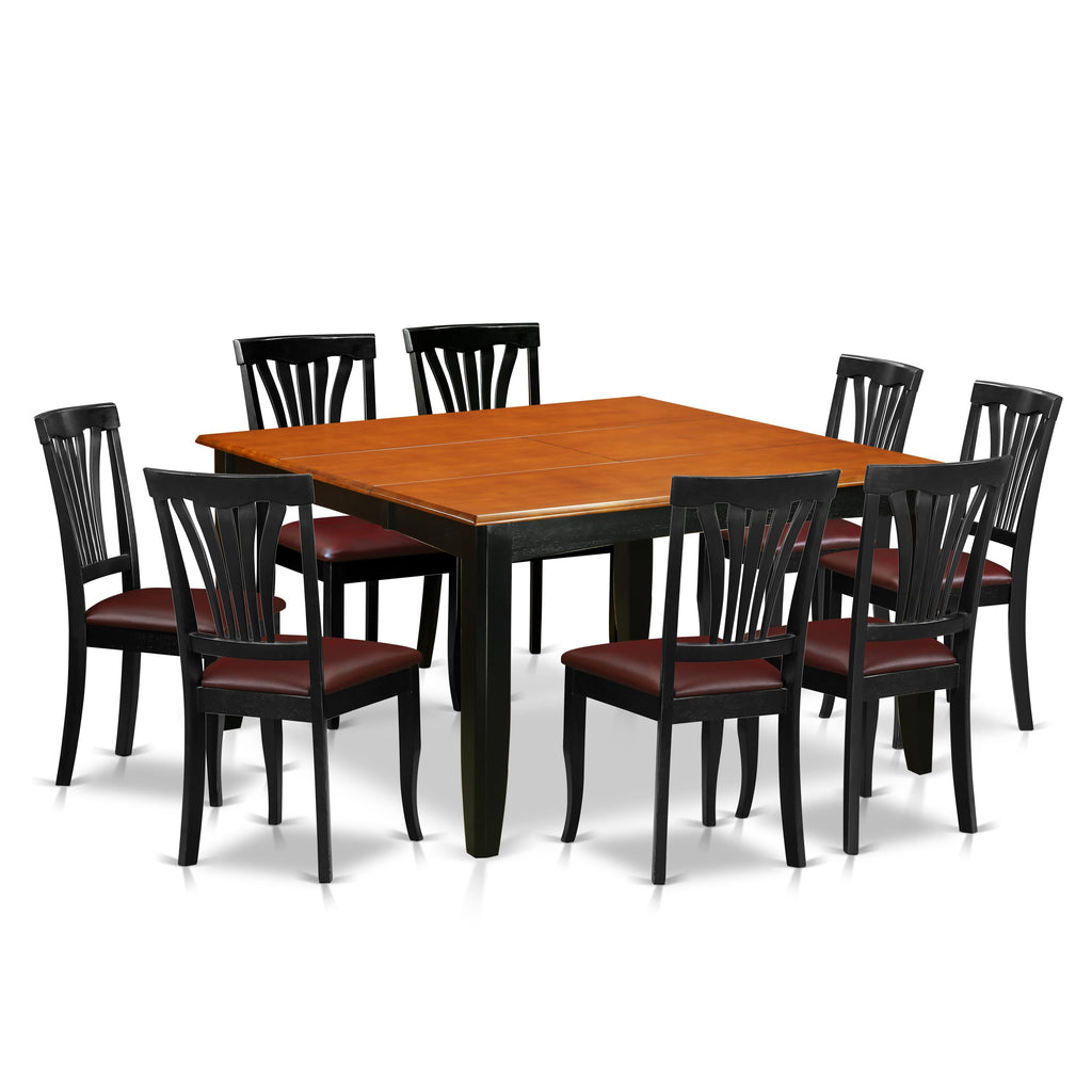 PFAV9-FIC-WE 9-Piece Dining Ensemble with Expanding Square Table & 8 Chairs, Black & Cherry Wood