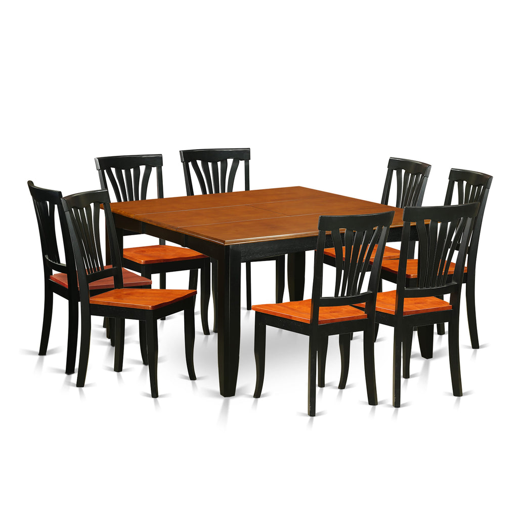 PFAV9-1F6-6 Elegant 9-Piece Dining Ensemble Table & Eight Chairs, Black & Cherry Finish, 54-Inches