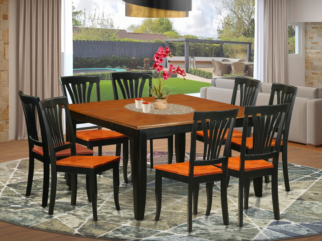 PFAV9-1F6-6 Elegant 9-Piece Dining Ensemble Table & Eight Chairs, Black & Cherry Finish, 54-Inches