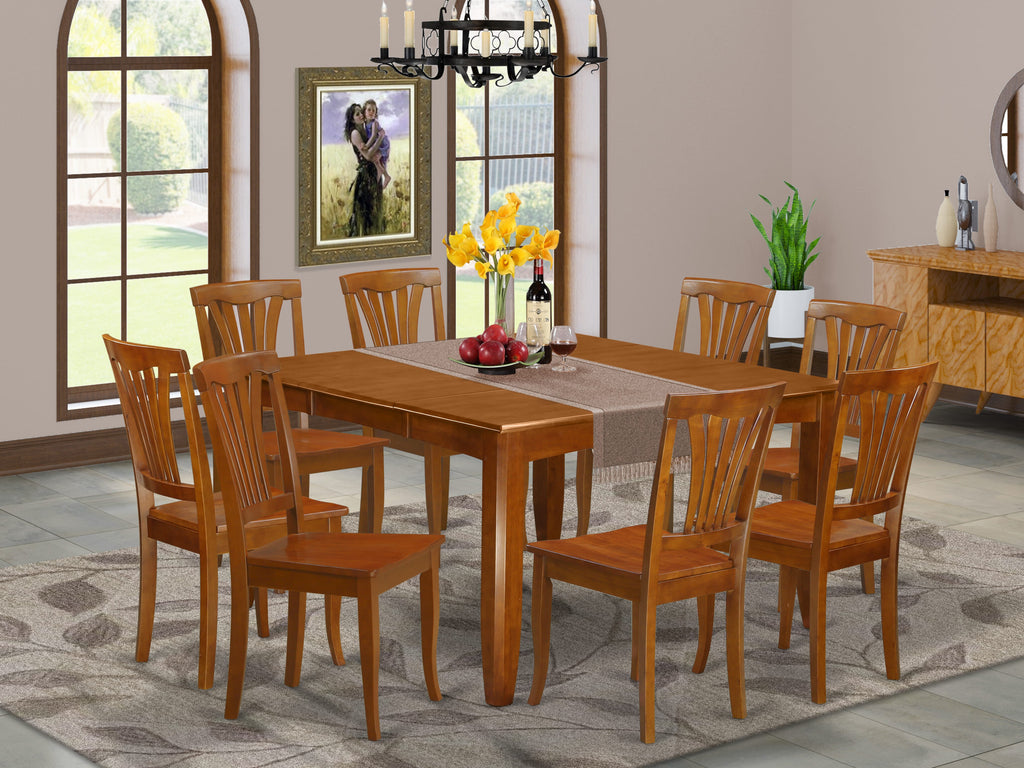 Discover the Perfect Dining Experience PFAV9-PO1-I 9-Piece Set with Leaf and 8 Saddle Brown Chairs