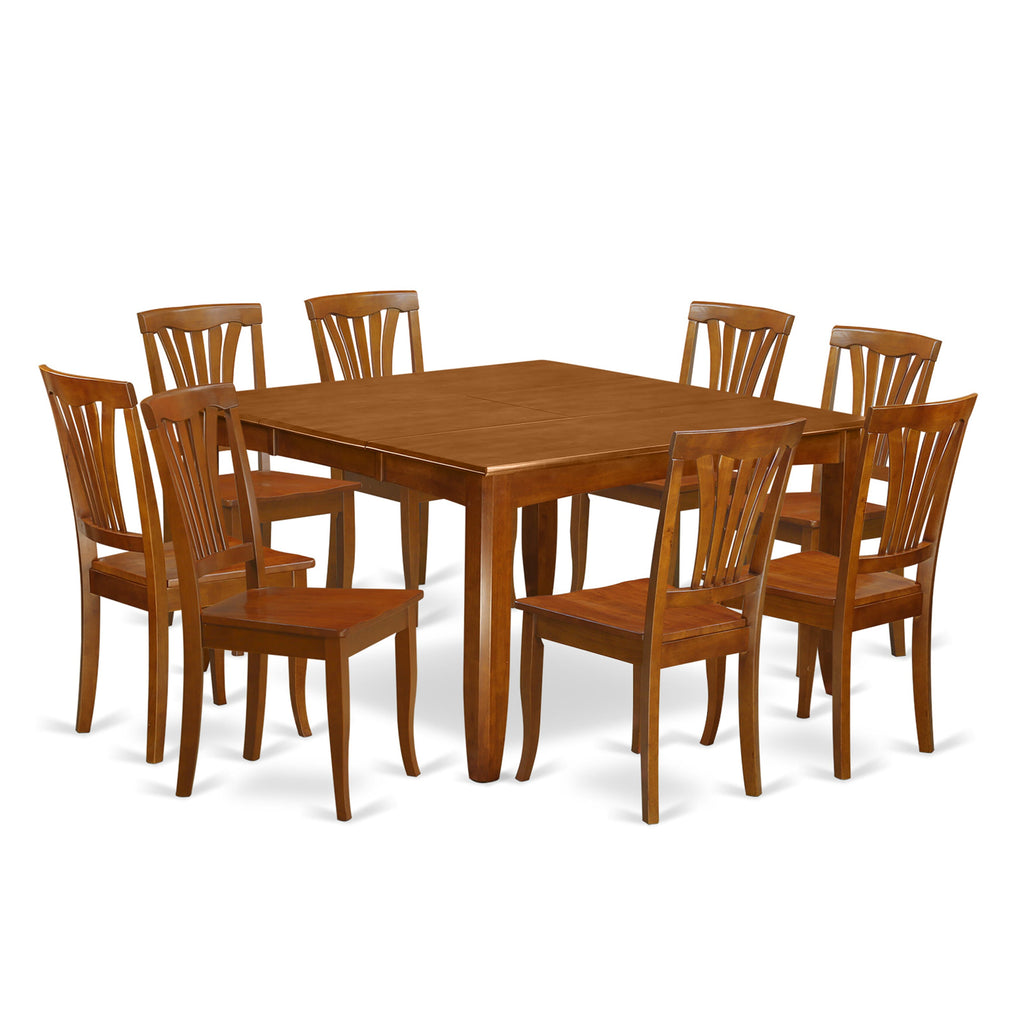Discover the Perfect Dining Experience PFAV9-PO1-I 9-Piece Set with Leaf and 8 Saddle Brown Chairs