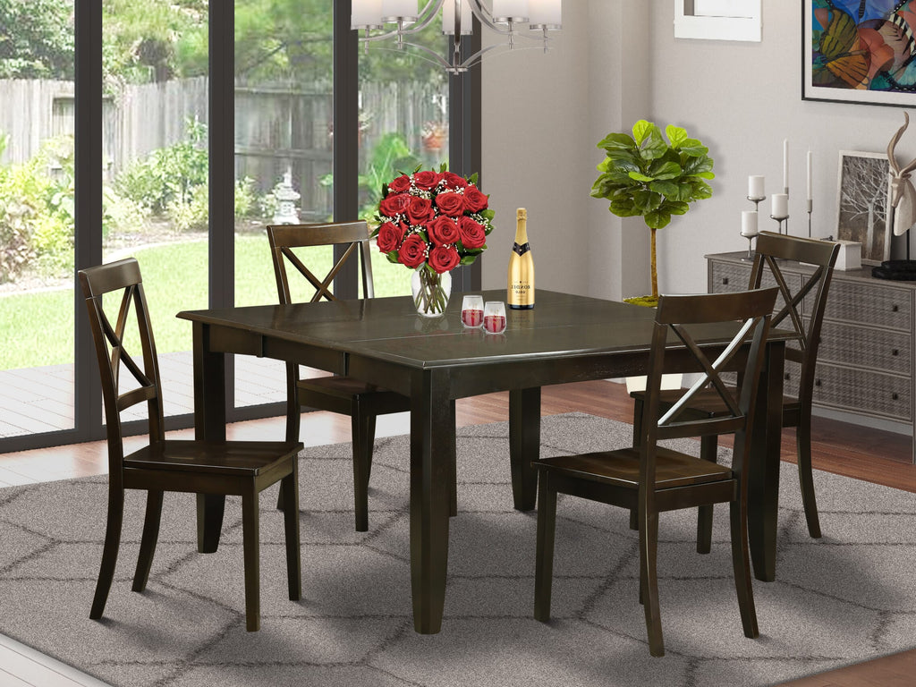 PFBO5-7UK-J 5-Piece Dining Set with Expanding Table and Chairs for Stylish Living Spaces, Cappuccino Finish