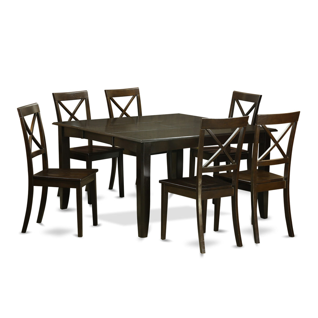 PFBO7-5EY-1 Elegant 7-Piece Dinette Ensemble with Expanding Butterfly Table and Six Chairs, Rich Cappuccino Finish