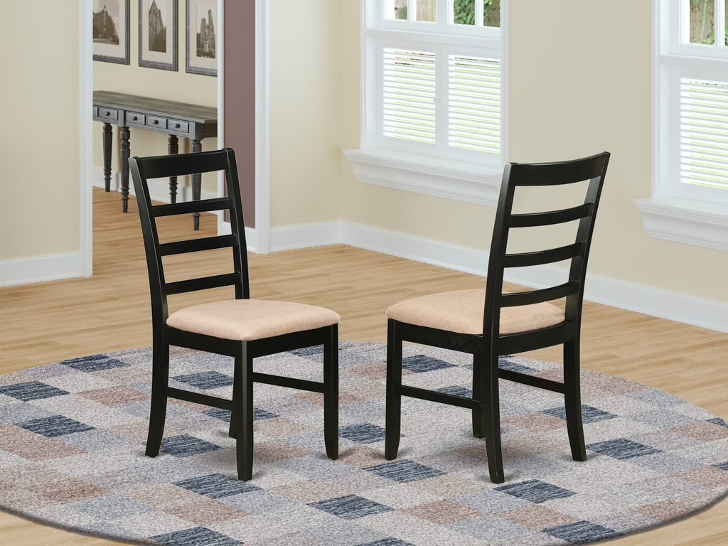 PFC-BZO-E Solid Wood Linen Dining Chairs - Upholstered Seat Set of 2, Black