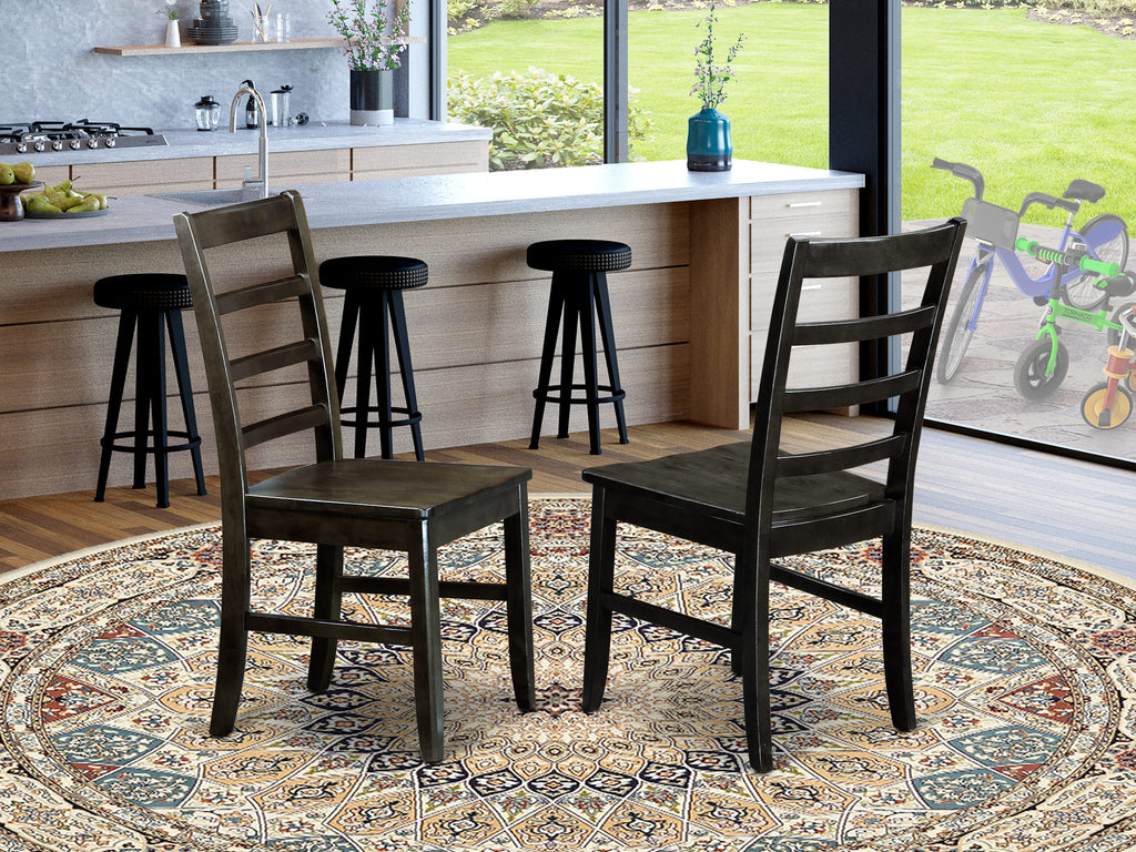PFC-B2T-4 Set of 2 Ladder Back Wooden Chairs with Black and Cherry Finish for Dining