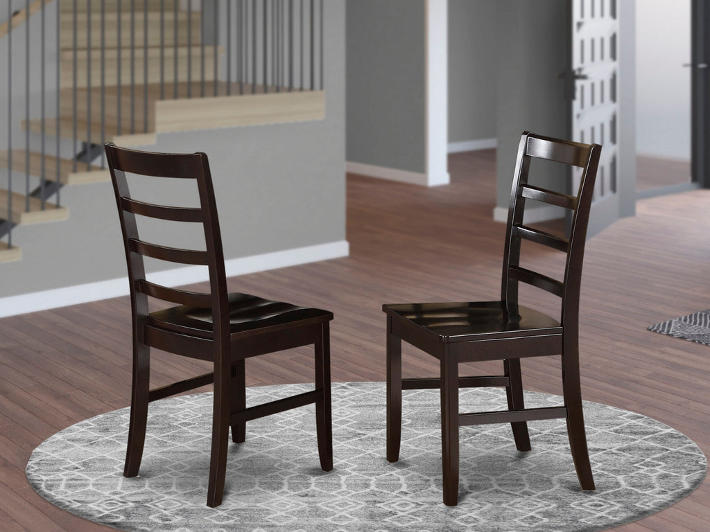 PFC-CCD-P Cozy Ladder Back Wooden Seat Dining Chairs Set of 2 with Cappuccino Finish