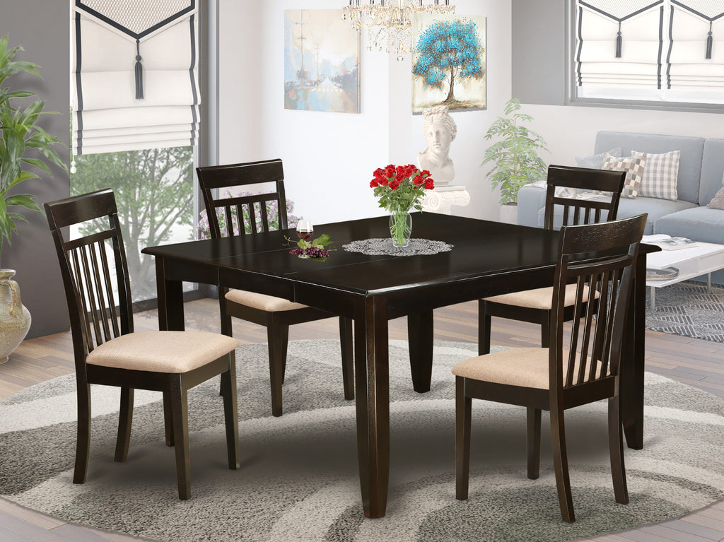 PFCA5-9XB-N Square 5-Piece Dining Ensemble with Expanded Butterfly Table & 4 Linen Chairs in Cappuccino