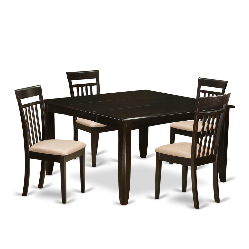 PFCA5-9XB-N Square 5-Piece Dining Ensemble with Expanded Butterfly Table & 4 Linen Chairs in Cappuccino