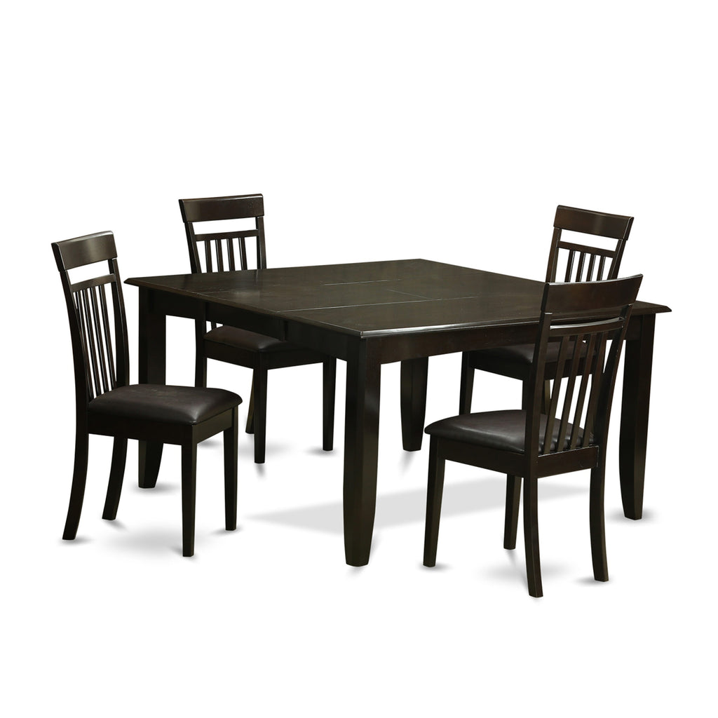 PFCA5-FK1-0C 5-Piece Square Dining Ensemble with Table That Expands and Seating with Faux Leather, 54x54 in a Warm Cappuccino