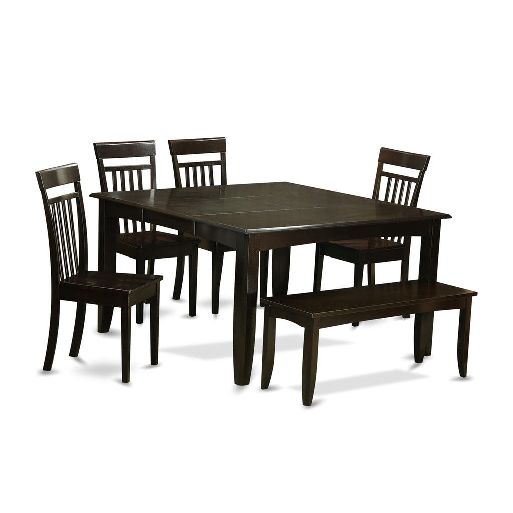 Discover PFCA6-3WP-I 6-Piece Dining Ensemble with Square Butterfly Leaf Table, Chairs & Bench in Rich Cappuccino