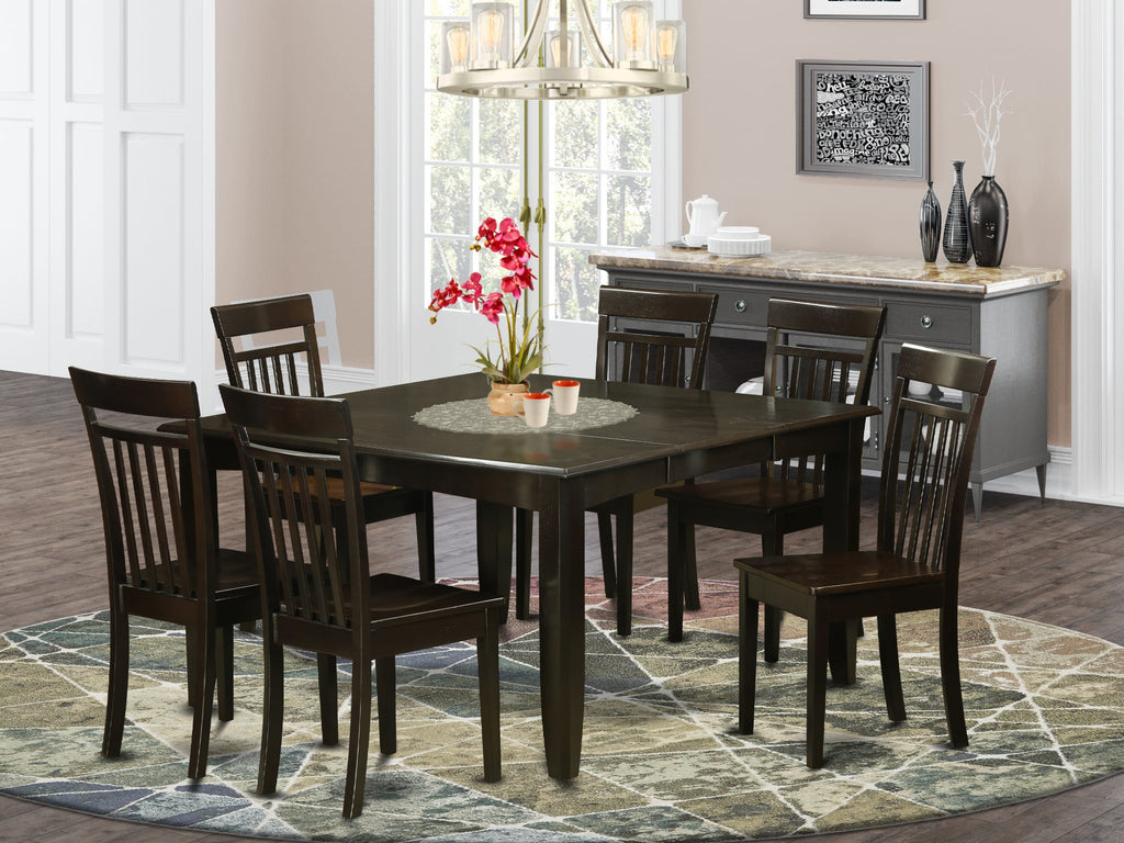 PFCA7-QI2-K Modern 7-Piece Set Square Dining Table with Butterfly Leaf & 6 Chairs, 54 Cappuccino