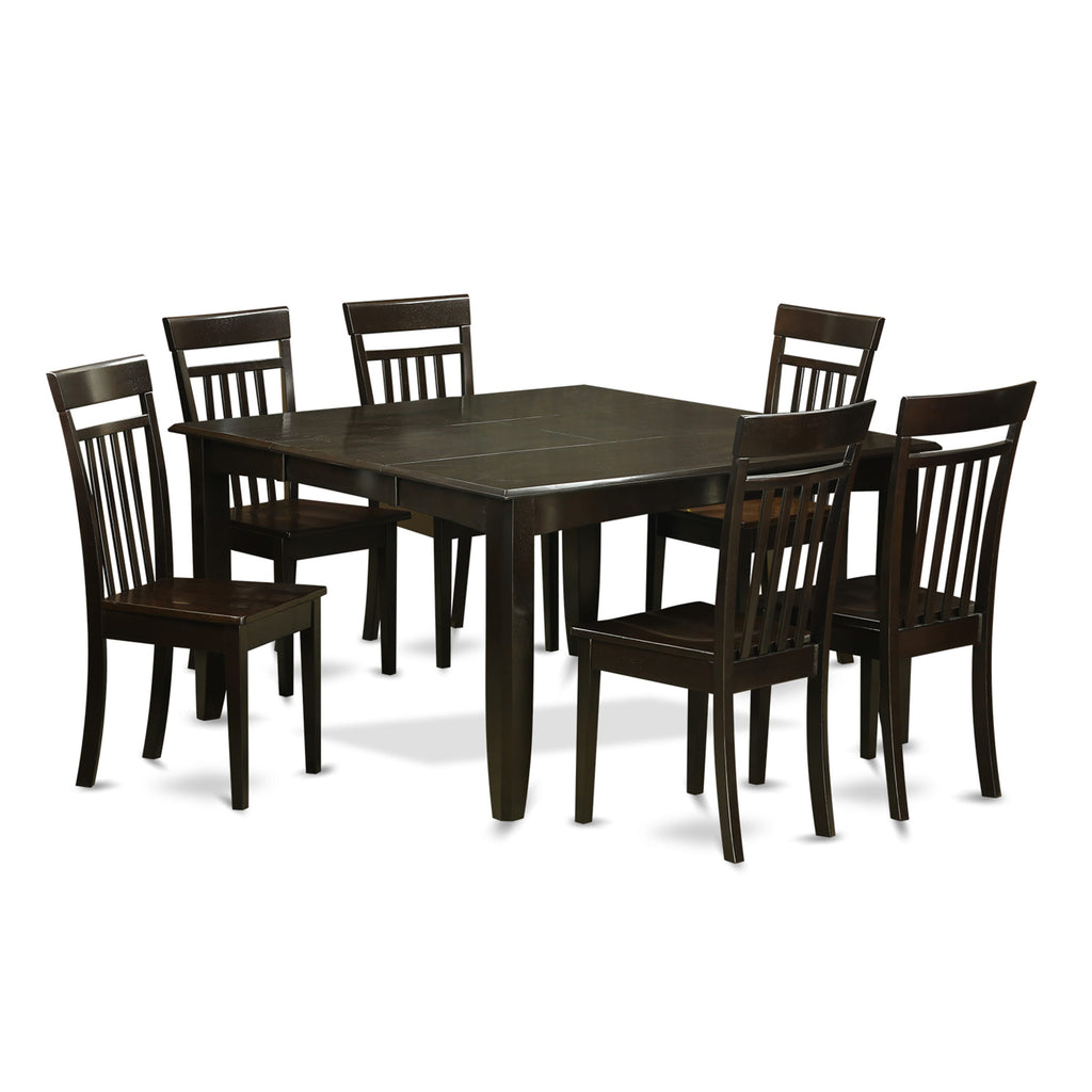 PFCA7-QI2-K Modern 7-Piece Set Square Dining Table with Butterfly Leaf & 6 Chairs, 54 Cappuccino