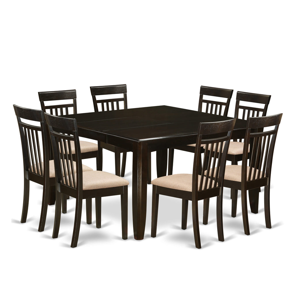 PFCA9-GJG-H 9-Piece Dining Set with Expandable Square Table & 8 Linen Chairs - Cappuccino Finish