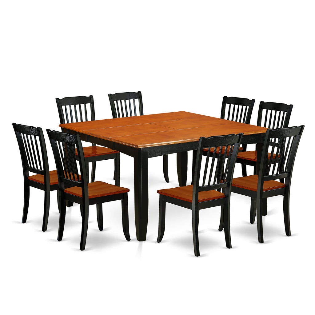 Dining Ensemble PFDA9-1M2-E 9-Piece Set with Square Table & 8 Chairs in Black & Cherry Tones