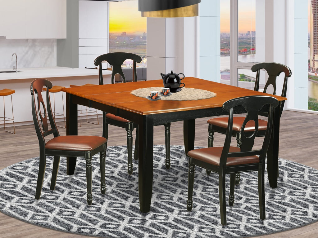 PFKE5-TL3-UZ 5-Piece Set Square Table with Butterfly Leaf & 4 Leatherette Chairs, 54x54 Black Cherry