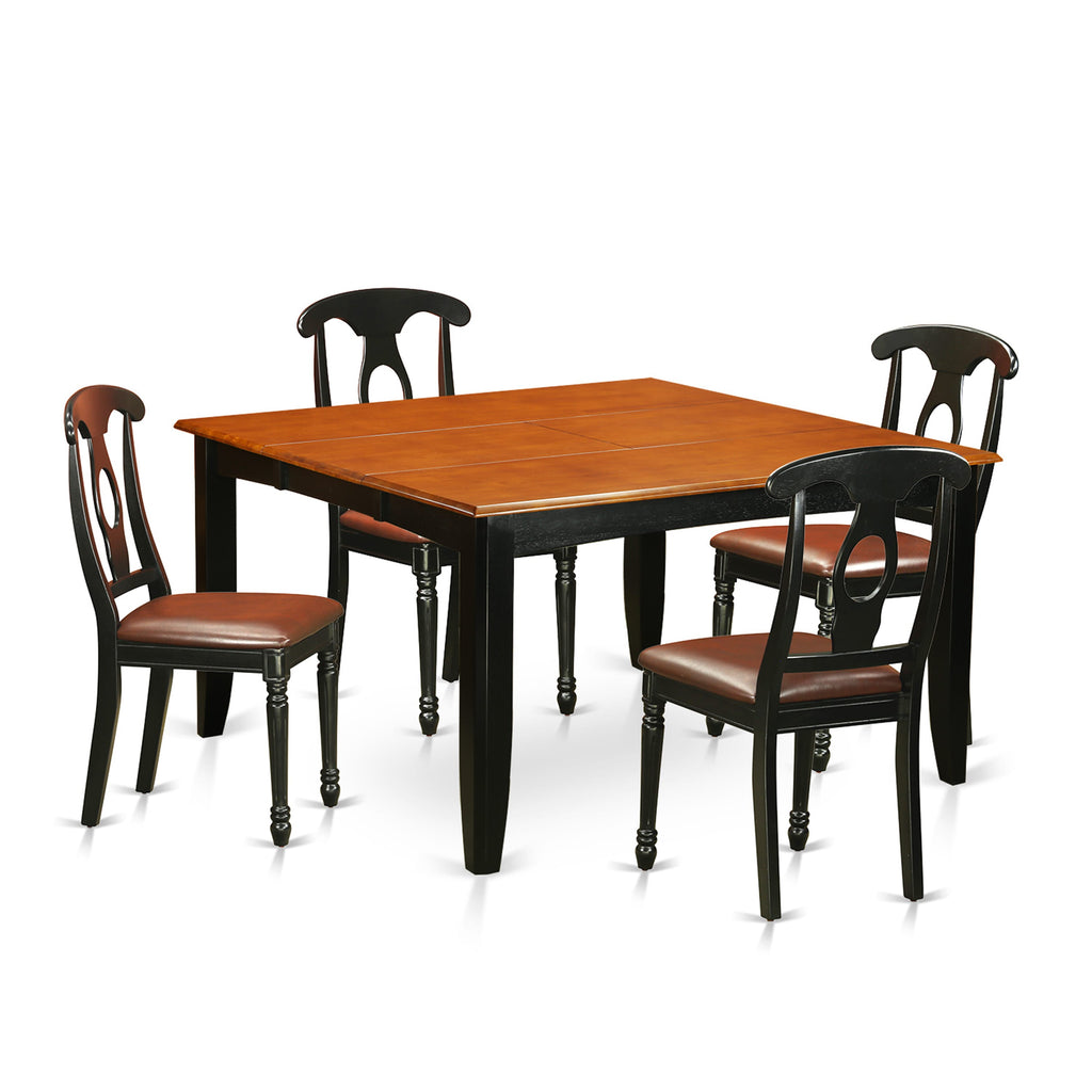 PFKE5-TL3-UZ 5-Piece Set Square Table with Butterfly Leaf & 4 Leatherette Chairs, 54x54 Black Cherry