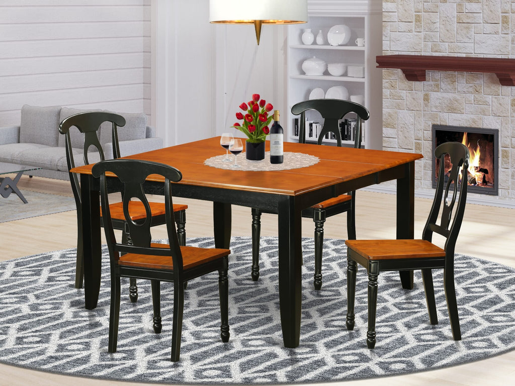PFKE5-9MI-I Kitchen Dining Set 5 Piece Square Table with Butterfly Leaf and Chairs, 54x54 Inch, Black & Cherry