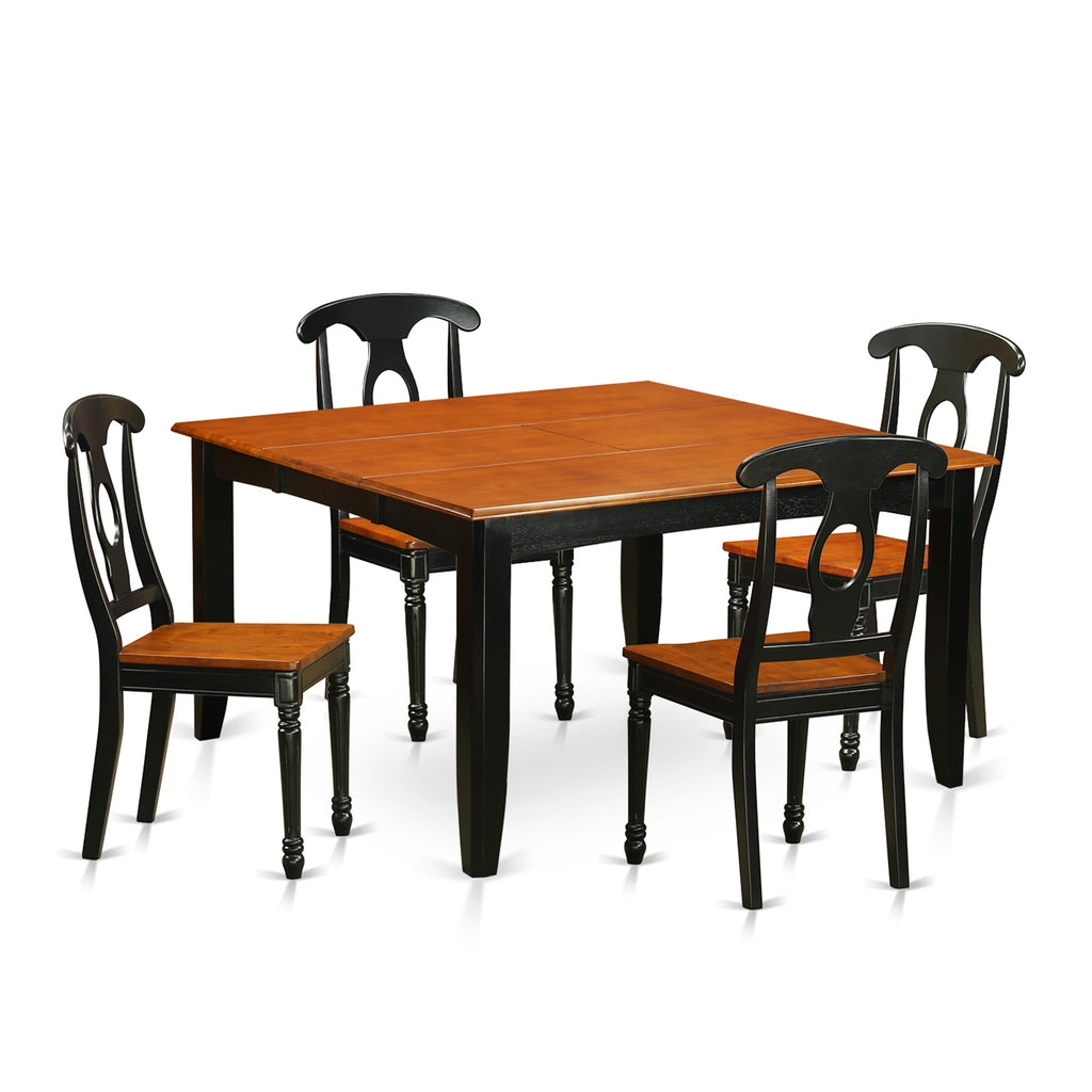 PFKE5-9MI-I Kitchen Dining Set 5 Piece Square Table with Butterfly Leaf and Chairs, 54x54 Inch, Black & Cherry