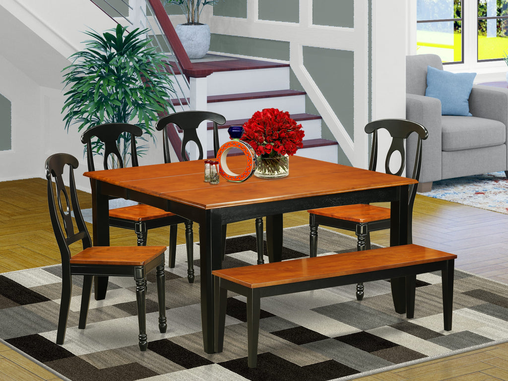 PFKE6-63F-I 6-Piece Square Dining Set with Extendable Table, Four Chairs, and Bench in Elegant Black & Cherry, 54x54 Inches