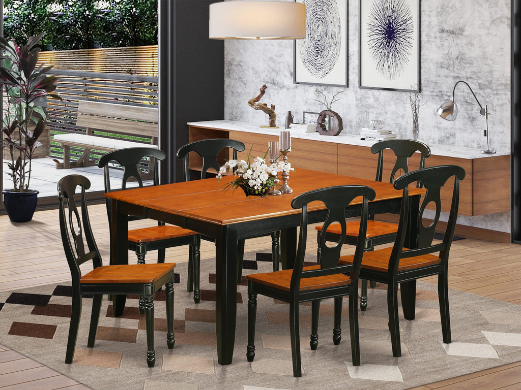 PFKE7-H3Z-2 7-Piece Square Dining Ensemble with Butterfly Leaf and 6 Chairs in Elegant Black & Cherry Finish, 54x54