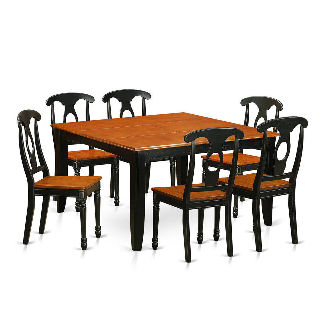 PFKE7-H3Z-2 7-Piece Square Dining Ensemble with Butterfly Leaf and 6 Chairs in Elegant Black & Cherry Finish, 54x54