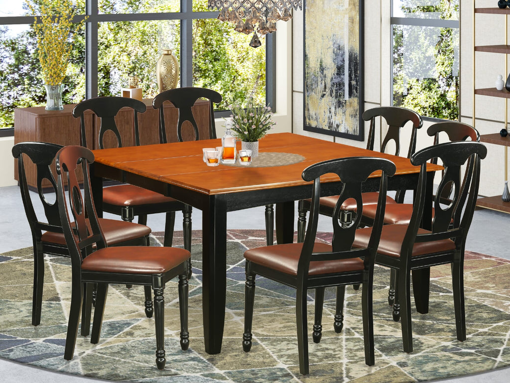 PFKE9-9OK-RQ 9-Piece Set Square Dinette with Butterfly Leaf & 8 Leather-Style Chairs, Black Cherry 54