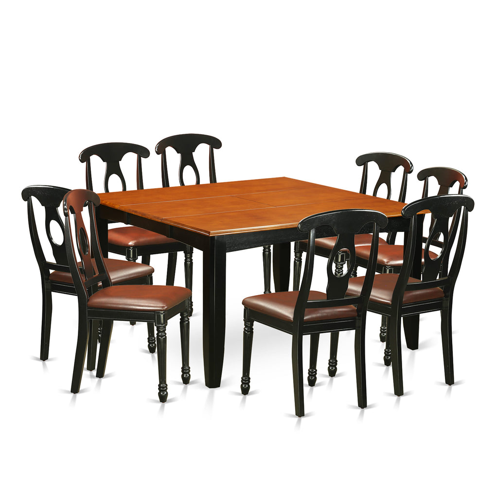 PFKE9-9OK-RQ 9-Piece Set Square Dinette with Butterfly Leaf & 8 Leather-Style Chairs, Black Cherry 54