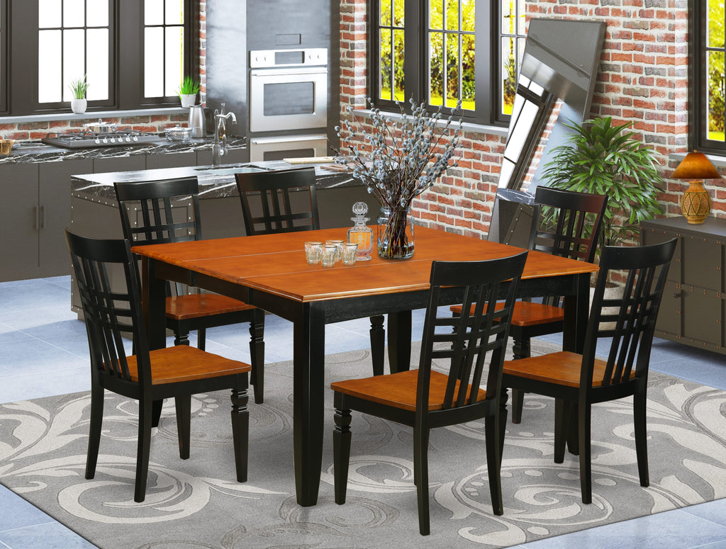 Explore PFLG7-QME-8 Elegant Modern 7-Piece Dining Set with Square Extending Table & 6 Chairs, Black & Cherry Wood