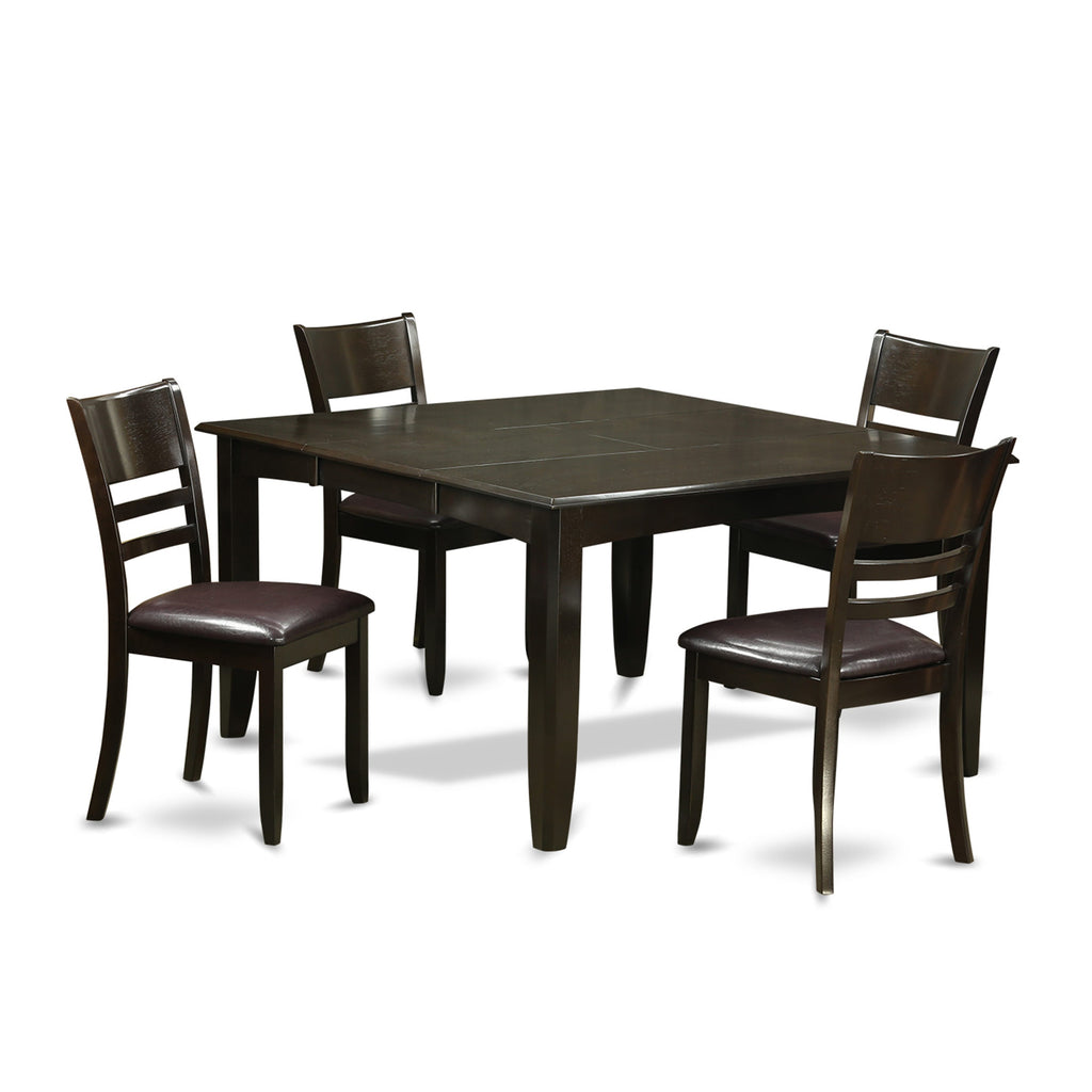 PFLY5-XDV-G1 5-Piece Cappuccino Dining Ensemble Square Expanding Table & 4 Faux Leather Chairs