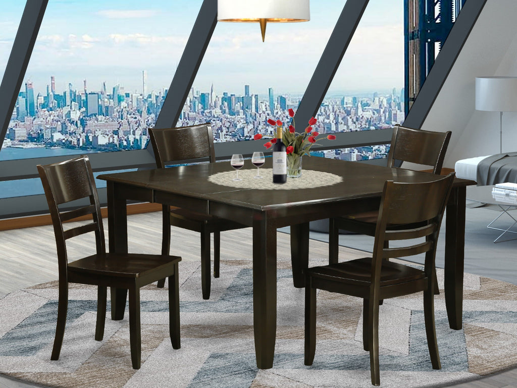 Inviting PFLY5-YLM-P Dining Set with Expanding Butterfly Table and Chairs, 54 Sq, Cappuccino