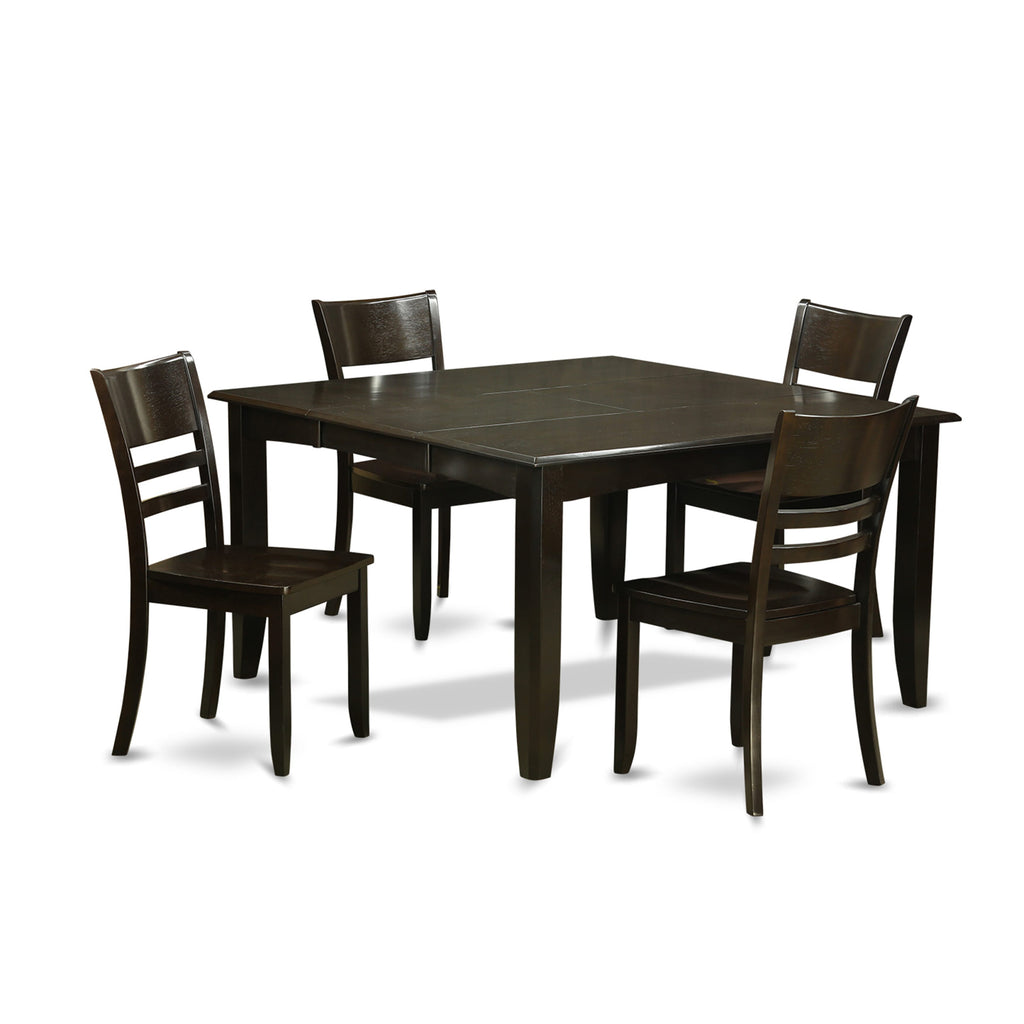Inviting PFLY5-YLM-P Dining Set with Expanding Butterfly Table and Chairs, 54 Sq, Cappuccino