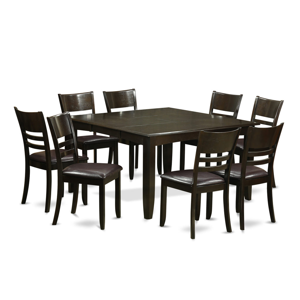 Explore Our PFLY9-5RQ-HZ 9 Piece Dining Collection with Expandable Table and 8 Comfy Chairs in Rich Cappuccino Finish